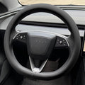 PINCTROT Nappa Leather Steering Wheel Cover for Tesla Model Y/3 Highland/Juniper, D Shaped 14 Inch Small Sized with Breathabl