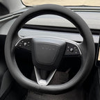 PINCTROT Nappa Leather Steering Wheel Cover for Tesla Model Y/3 Highland/Juniper, D Shaped 14 Inch Small Sized with Breathabl