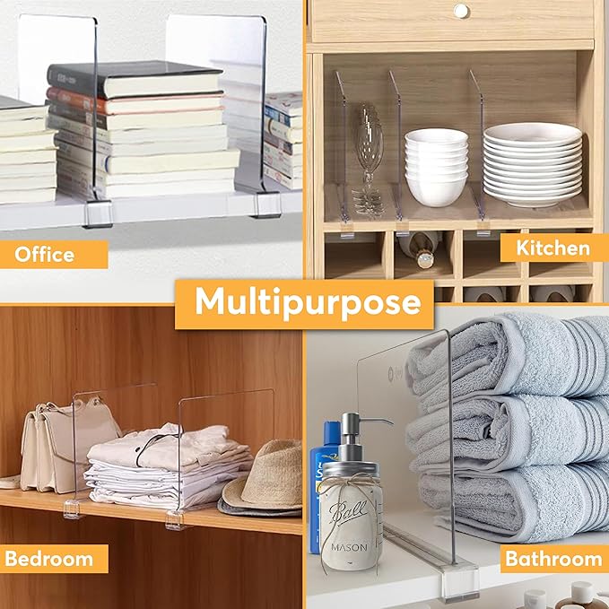 12 Pack Acrylic Shelf Dividers for Closet 11x7.9 Inch – Acrylic Dividers for Shelves Clear Closet Shelf Separators for Purses