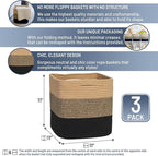 NaturalCozy Storage Cubes 11 Inch Cotton Rope Woven Baskets for Organizing, 3-Pack | Cube Storage Bin | Square Storage Basket