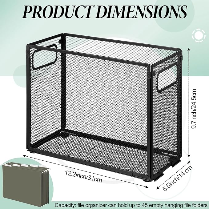 2 Pack Hanging File Holder, 10 Hanging Folders, Metal Mesh, Letter Size Folder Storage, Desktop Storage Cabinets, Office Scho