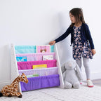 Humble Crew 4-Tier Kids Bookshelf, White/Pink/Purple/Blue - Premium Book Shelf for Kids Rooms with Four Deep Pockets - Toddle