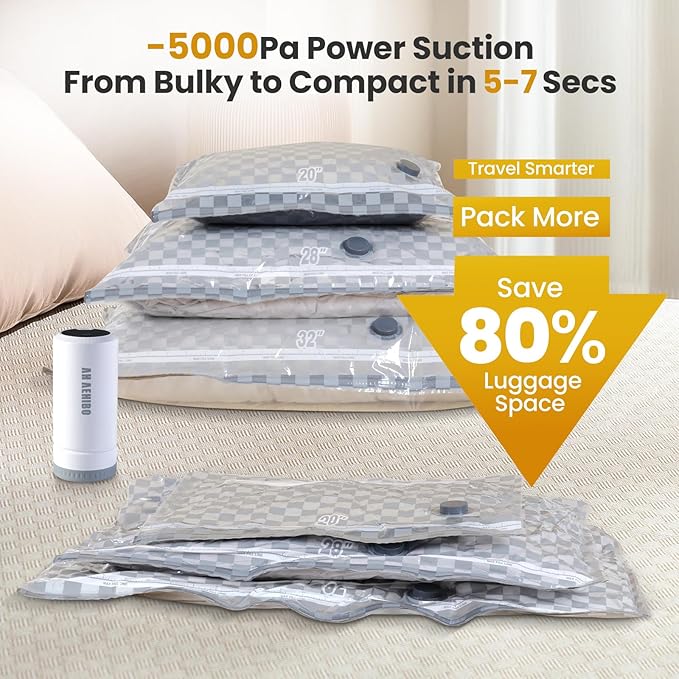 Vacuum Bags for Travel with Rechargeable Digital Display air Pump,18 PCS Combo Travel Size Vacuum Seal Bags for Luggage and S