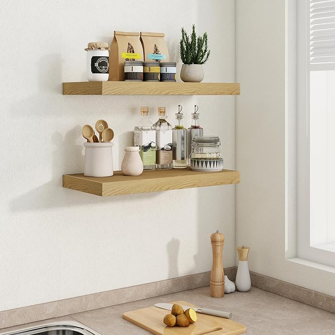 24"W x 9.3"D Floating Shelves for Wall, Wall Mounted Bathroom Shelves 2 Pack Deep Floating Shelf for Bedroom Kitchen Living R