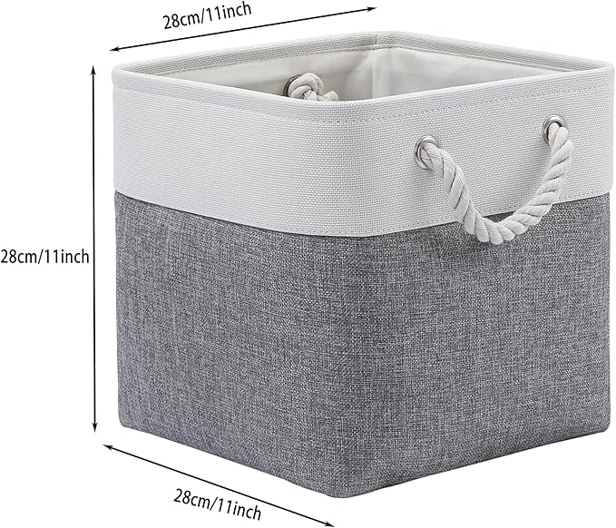 MidmmVick 11 x 11 Inch Cube Storage Bins, 6 Pack Large Collapsible Fabric Storage Bin with Ropes, Foldable Storage Cubes for 
