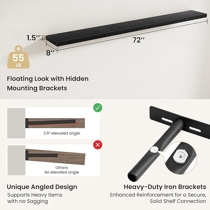 Fun Memories Floating Shelves for Wall, Rustic Wood Wall Mounted Shelves for Bathroom, Bedroom, Living Room & Kitchen, Storag