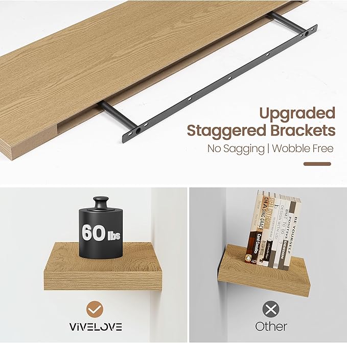 Vivelove 48 Inch Floating Shelves for Wall, 48x9 Display Shelves for Bathroom Living Room Kitchen Bedroom Office Farmhouse Ho
