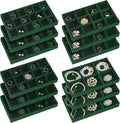 Junkin 12 Pcs Jewelry Tray Velvet Stackable Jewelry Organizer Trays Divided Earring Accessories Storage Containers Box (Rose 
