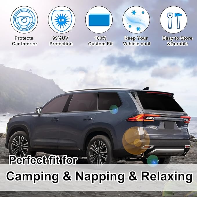 Windshield Sun Shade Car Windshield Foldable Full Windows Coverage Custom Fit for Toyota Grand Highlander XLE 2024-2026 Accessories Window Shades Block Sun UV Rays 8PCS