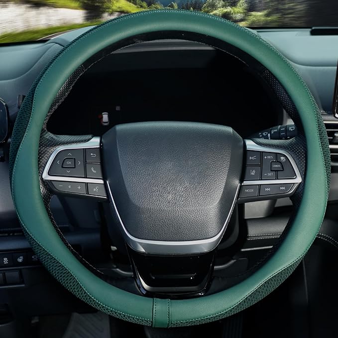 ZHOL Green Steering Wheel Cover,Soft Microfiber Leather,Non-Slip and Breathable Car Steering Wheel Cover for All Season,Unive