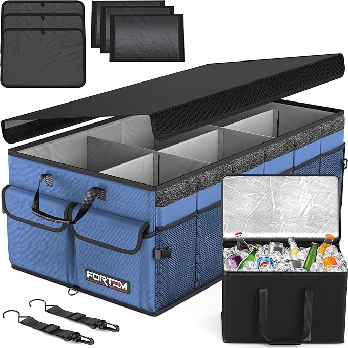 FORTEM Trunk Organizer with Cooler For SUV Car Trunk, Foldable Storage, Car Accessories for Women Men, Collapsible Bag, Perfect