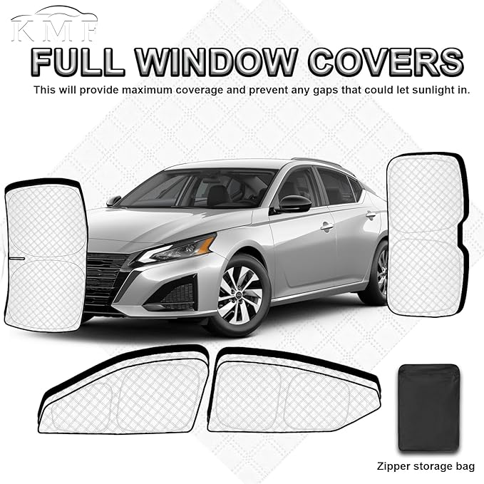 KMF 6pcs Thicken Full Window Sun Shades for Nissan Altima 2019-2025 Accessories, Car Window Covers Sunshade for Windshield Side Rear, UV Block and Privacy Blackout for Car Camping Outdoor