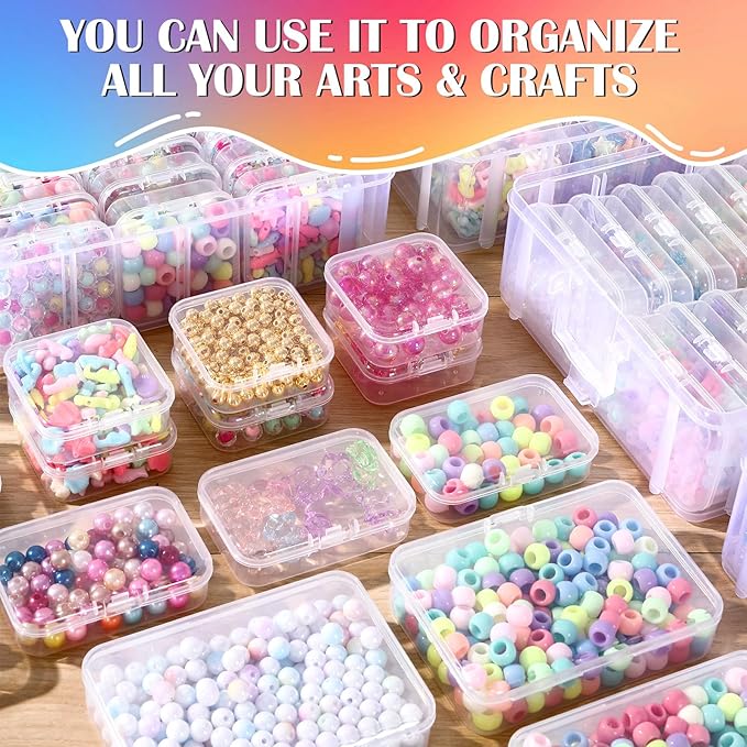 VTG Bead Organizer Box, 84 Pcs Small Plastic Containers with Lids, 4-Tier Stackable Storage Box, Clear Organizers for Jewelry