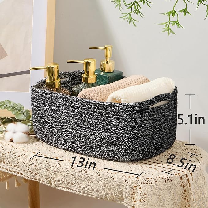 MiniArk Small Storage Baskets for Organizing | Closet Organizer Bins | Shelf Toy Basket | Woven Rope Baskets | Cube Decorativ