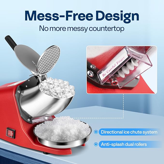 VIVOHOME Electric Ice Shaver Crusher Machine Snow Cone Maker Red 143lbs/hr with Ice Pick for Home and Commercial Use