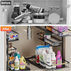Under Sink Organizer and Storage for Bathroom and Kitchen - 1 Pack 3 Tier Under Cabinet Pull Out Shelf Organizers - Slide Out
