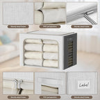 FHSQX 6 Pack Clothes Storage Bins with Metal Frame- Foldable Storage Bins for Clothes Linen Fabric Storage Box with Opening C