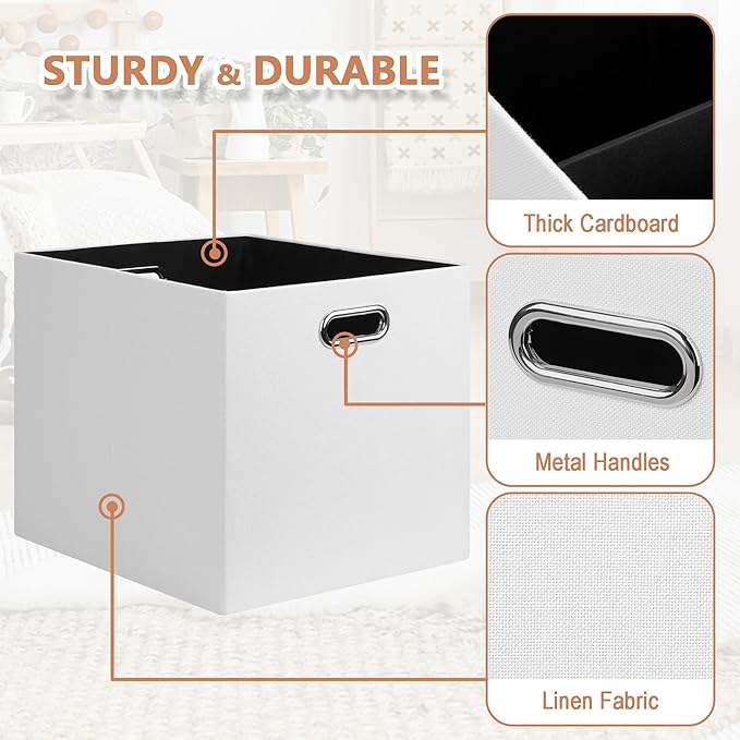 Posprica 13x15x13in Collapsible Storage Bins, Fabric Foldable Cube Storage Boxes, Decorative Storage Baskets Organizer for IK