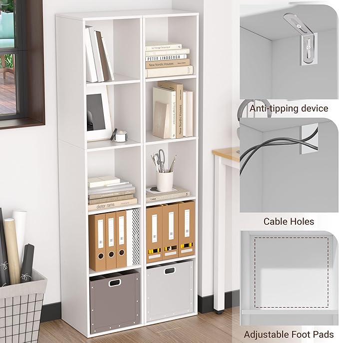 Cube Bookshelf, 5 Cube Storage Organizer, Freestanding 5 Tier Open Display Shelf with Eco-Friendly Melamine Surface for Home 