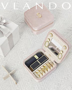 Vlando Travel Jewelry Box for Girls Women, Initial Jewelry Organizer Box Travel Must Haves Jewelry Case for Girls, Necklace E