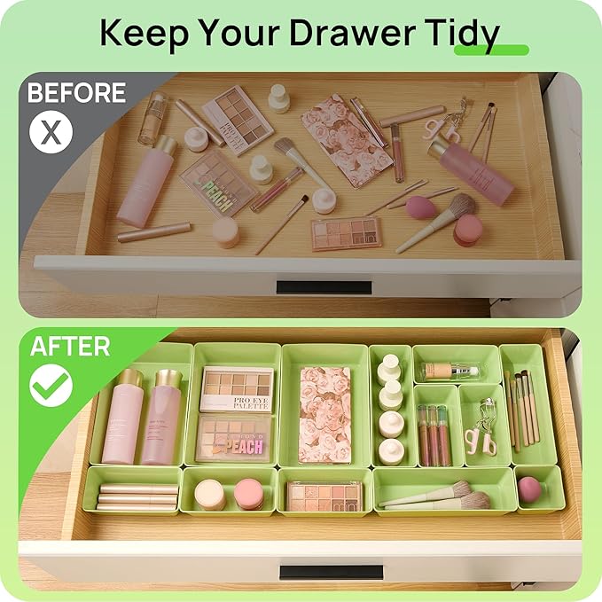 Vtopmart 25 PCS Plastic Drawer Organizers Set, 4-Size Versatile Bathroom and Vanity Drawer Organizer Trays, Storage Bins for 