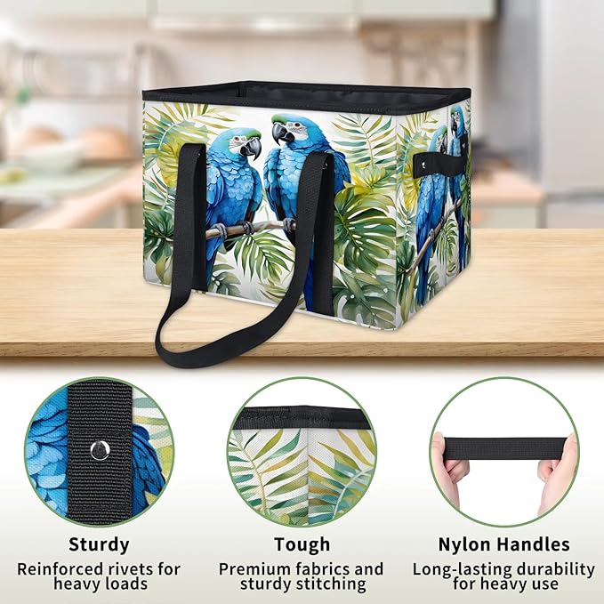 Reusable Grocery Bags Heavy Duty Shopping Bags Foldable Large Tote Bags with Long Handles & Hard Bottom