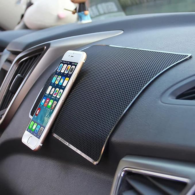 Car Dashboard Stick-On Placing Mat, Adhesive Silicone Pad for Car Interior, Cell Phone & Small Item Holder - Strong Viscosity