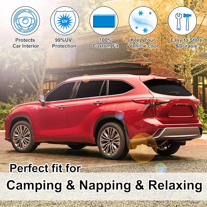 TINGLU Window Shades 8PCS for Toyota Highlander 2020-2026 Accessories Car Side Full Windows Rear Triangular Windshield Sun Shade Sun UV Rays & Privacy Protection for Camping,Napping,and Relaxing