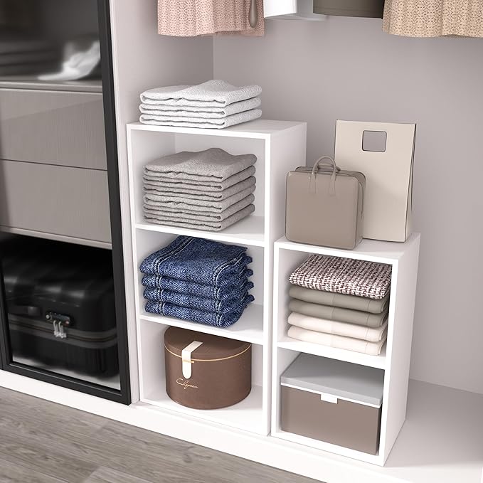 Wooden 3 Cube Storage Organizer, 3 Tier Low Bookcase Freestanding Storage Display Organizer,Versatile Cubes Shelf and Cubby U