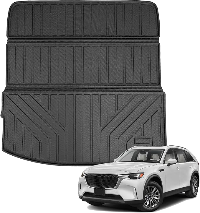 Auxko All Weather Cargo Mat with Back Seat Mat Fit for Mazda CX90 2026 2025 2024 TPE Trunk Mat Accessories All Season Odorless Anti-Slip Black