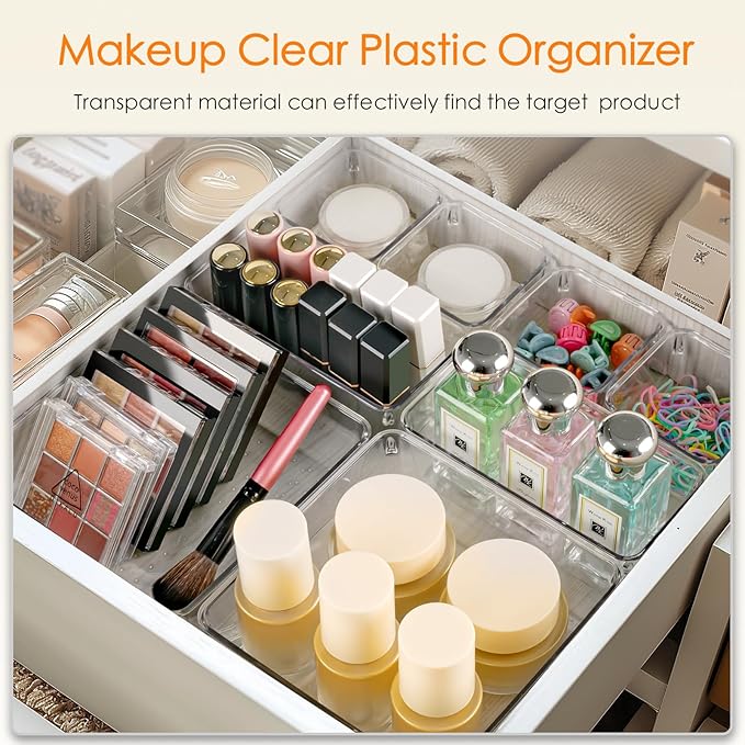 Criusia Drawer Organizer, 36 Pack Large Clear Plastic Drawer Organizers Set, 3 Size Versatile Bathroom and Vanity Drawer Orga
