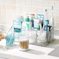 Vtopmart 5 PCS Bathroom Countertop Organizer, 1 Divided Tray with 4 Qtip Holder Jars, Restroom Clear Organizers for Toothbrus