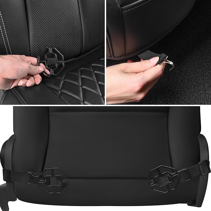 CAR PASS 2 Pack Leather Front Car Seat Covers, Bottom Seat Covers Full Wrapped with Storage Pocket, Anti-Slip Leather Seat Pr
