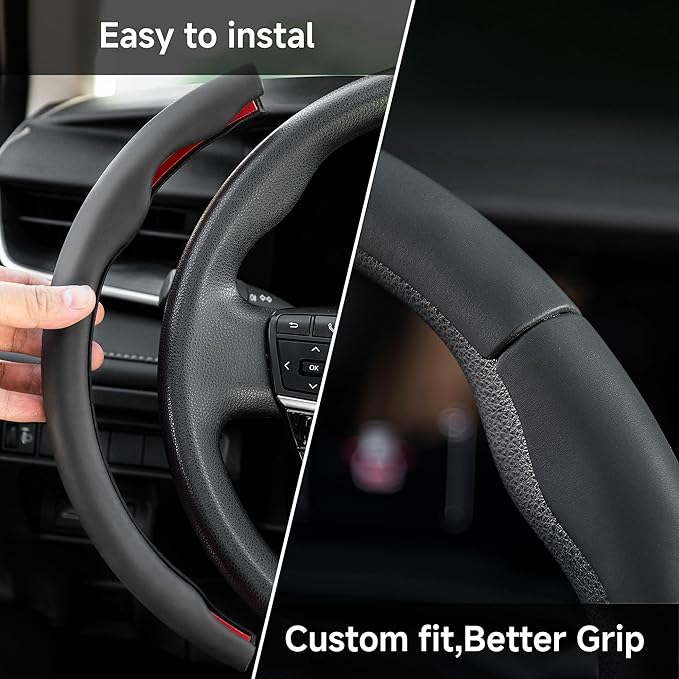 West Llama Customized Nappa Leather Car Steering Wheel Cover,3 Piece Universal Fit Cars, SUVs, Trucks, 14.5-15 Inch (Black)