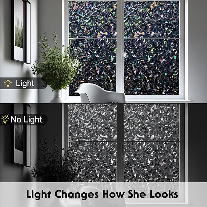 Volcanics Total Blackout Window Privacy Film with Installation Tools, Rainbow Room Darkening Black Window Cover, Static Cling 100% Light Blocking 35.4 x 78.7 Inches