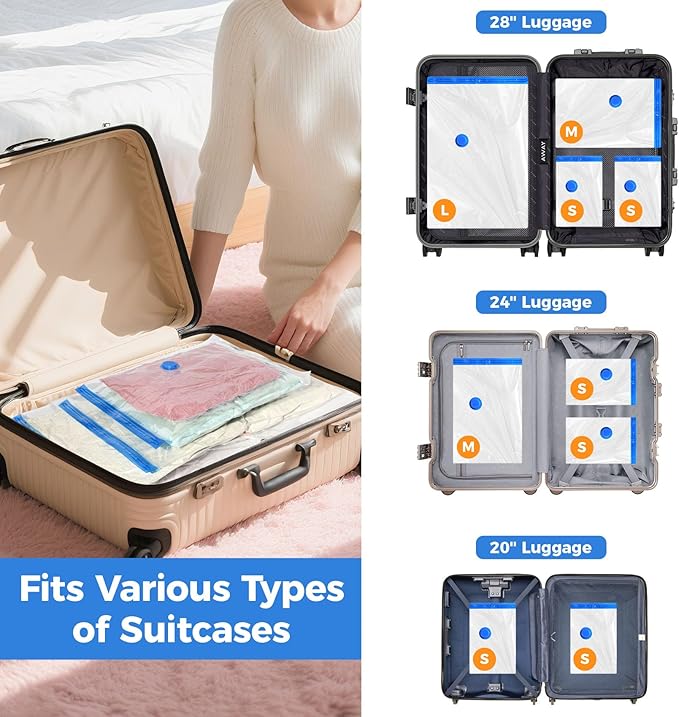 15 Pack Travel Vacuum Storage Bags with Cordless Electric Pump, Combo Rechargeable Space Saver Vacuum Seal Bags for Clothing 