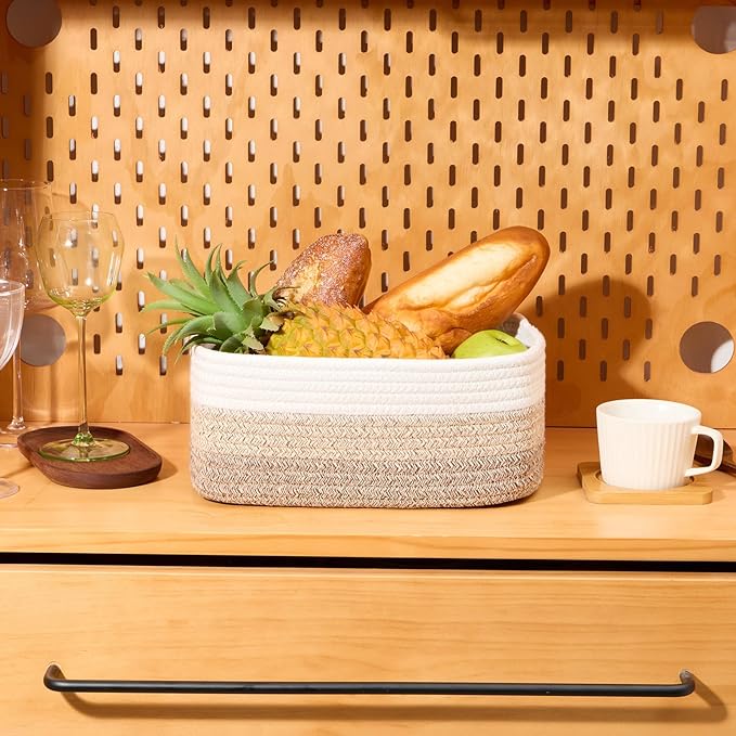 MiniArk Small Storage Baskets for Organizing | Closet Organizer Bins | Shelf Toy Basket | Woven Rope Baskets | Cube Decorativ