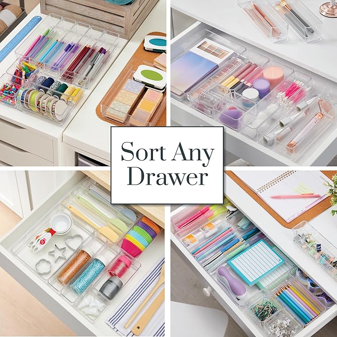 STORi SimpleSort 10-Piece Stackable Clear Drawer Organizer Set | Multi-size Trays | Makeup Vanity Storage Bins and Office Des