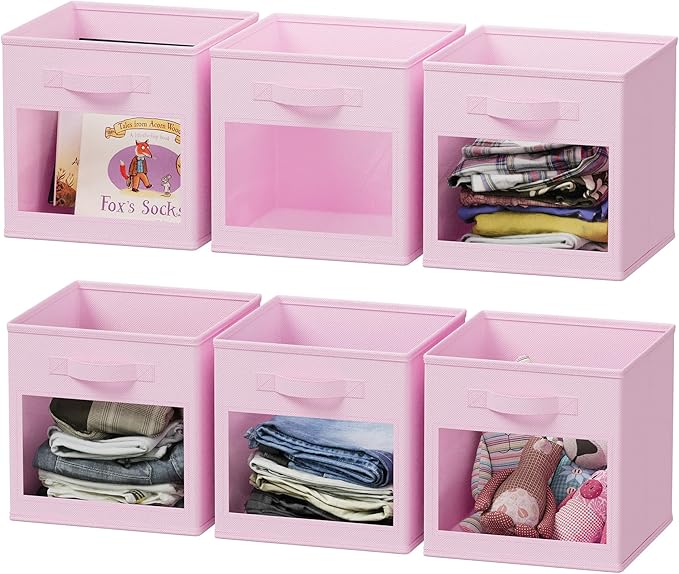 SpaceAid Storage Cubes with Clear Windows, Set of 6 Fabric Bins, 11 Inch Foldable Baskets Boxes for Closet, Cubby Shelf or Cu