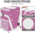 Cute Mini Car Trash Bag with Lid, Glitter Garbage Can Bin Hanging for Back/Front Seat/Console, Waterproof, Leakproof, 2.5 Gallon, Purple Bling Sparkly