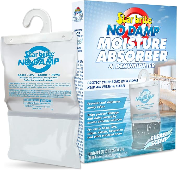 STAR BRITE No Damp Moisture Absorber & Dehumidifier Hanging Bag - Simple, Portable, Humidity Control for Boats, RVs,