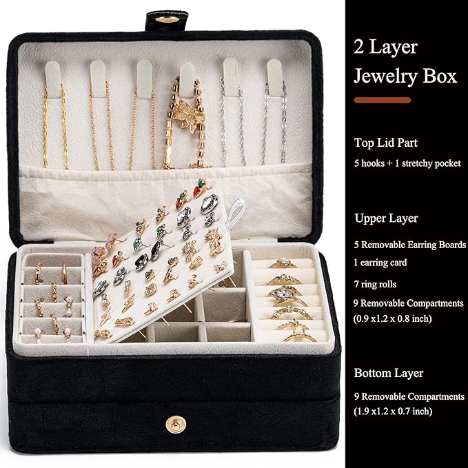 MODENGKONGJIAN Jewelry Organizer Box, 2-Layer Large Jewelry Storage Case, Portable Travel Jewelrys Display Holder for Earring