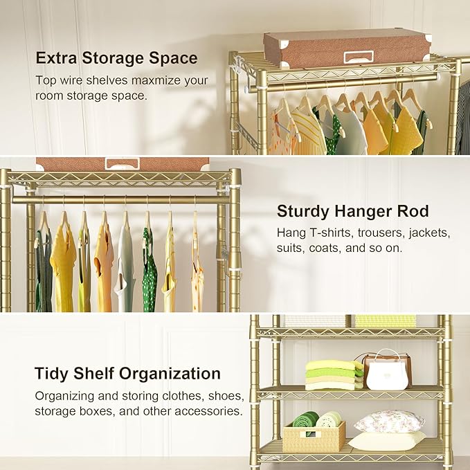 Ulif E1 Heavy Duty Closet Garment Rack, 6 Tiers Adjustable Metal Freestanding Expandable Clothing Storage with 4 Hanger Rods,