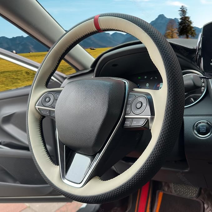 MEWANT Breathable Hand Sewn Car Steering Wheel Cover for Toyota Camry 2018-2019 / Toyota Avalon 2019 / Toyota Corolla 2019-2020 / Toyota RAV4 2019 Steering Wheel Accessories