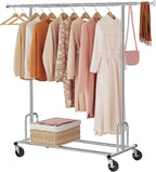Tajsoon Heavy Duty Clothes Rack Foldable Garment Rack with Wheels and Extendable Rod, Freestanding Clothing Rack for Hanging 