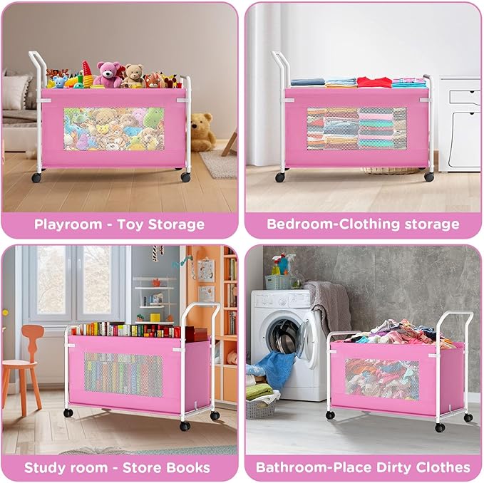 KEEGH Extra Large Toy Box for Kids with 360° Rotating Wheels, Heavy Duty Toy Chest for Boys and Girls, Toy Storage Organizer 