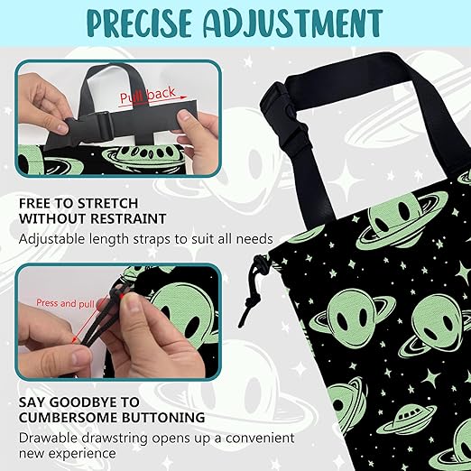 Car Trash Bag Abstract Green Aliens and UFO Leak-Proof Car Garbage Bag with Drawstring Foldable Canvas Trash Bin with Adjustable Buckle for Car Accessories