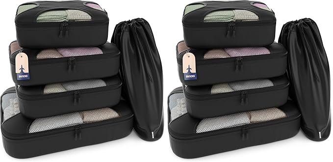 Shacke Premium 10 Packing Cubes Set - Lightweight Mesh Travel Luggage Organizers with Laundry Bag, 5-Piece Suitcase Storage S