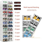 Seseno 12 Pack Shoe Storage Bins, Clear Plastic Stackable Shoe Organizer for Closet, Space Saving Foldable Shoe Rack, Shoe Bo