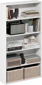 Furinno Basic Book Shelf, 5-Tier Bookshelf, Storage Organizer Bookcase with Open Shelf, 7 x 24 x 44, for Living Room, Bedroom